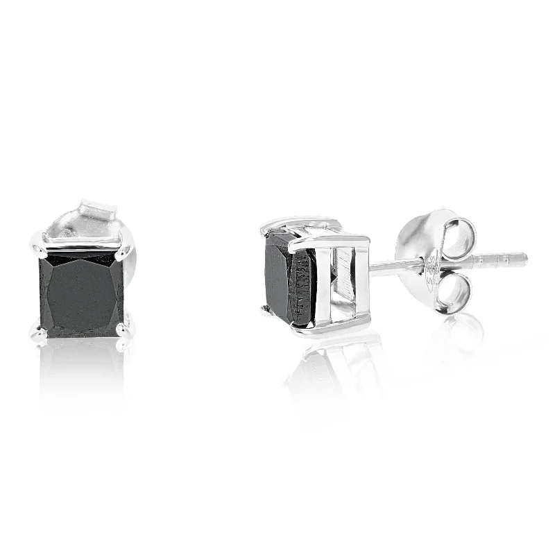 Pearl Stud Earrings for Elegance -1.50 cttw Princess Cut Black Diamond Stud Earrings .925 Sterling Silver Square