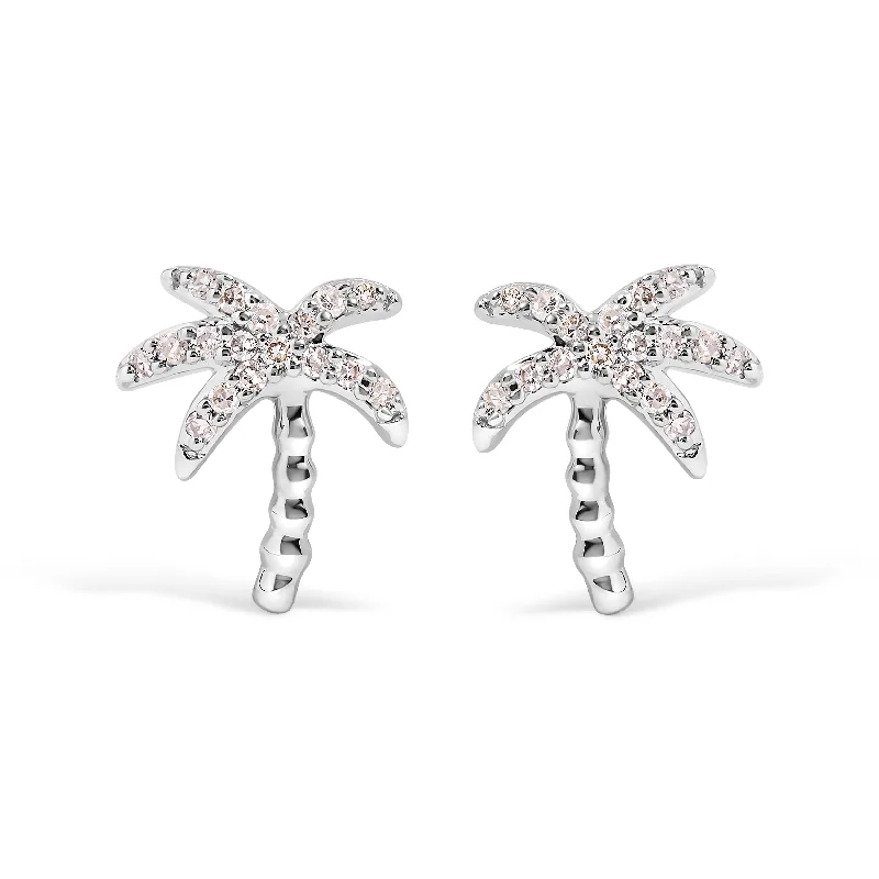 Square Stud Earrings for Modern -10K White Gold 1/10 Cttw Diamond  Encrusted Palm Tree Stud Earrings