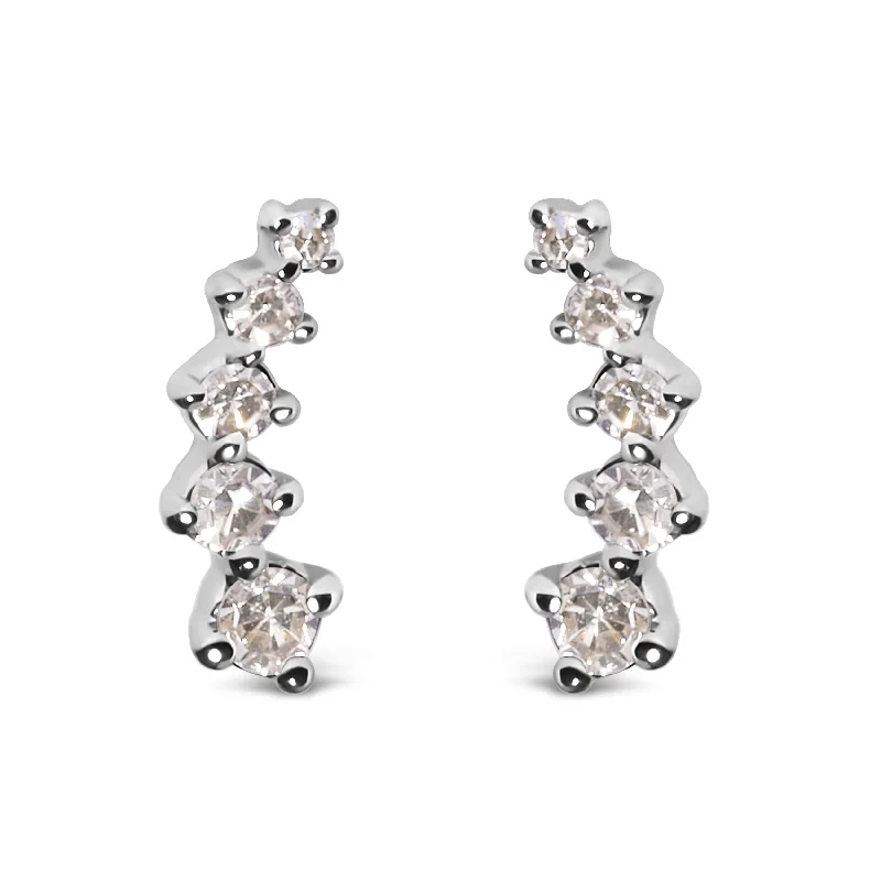 Stud Earrings with Crystals -10K White Gold 1/10 Cttw Diamond Journey Style Climber Stud Earrings