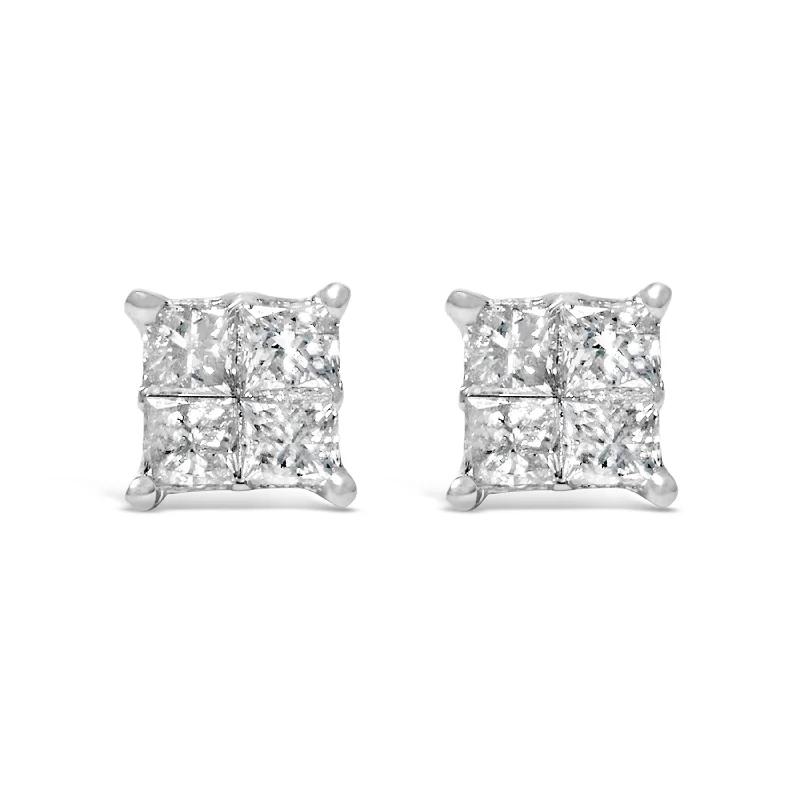 Stud Earrings for Graduation Day -10K White Gold Diamond Stud Earrings