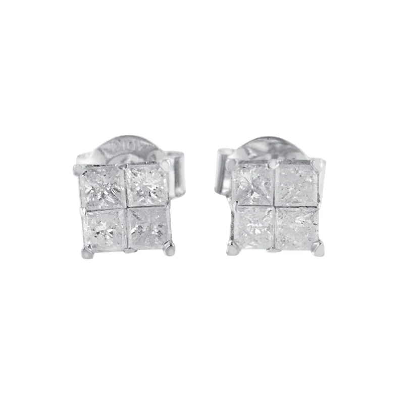 Stud Earrings for Concert Look -10k White Gold Diamond Stud Earrings