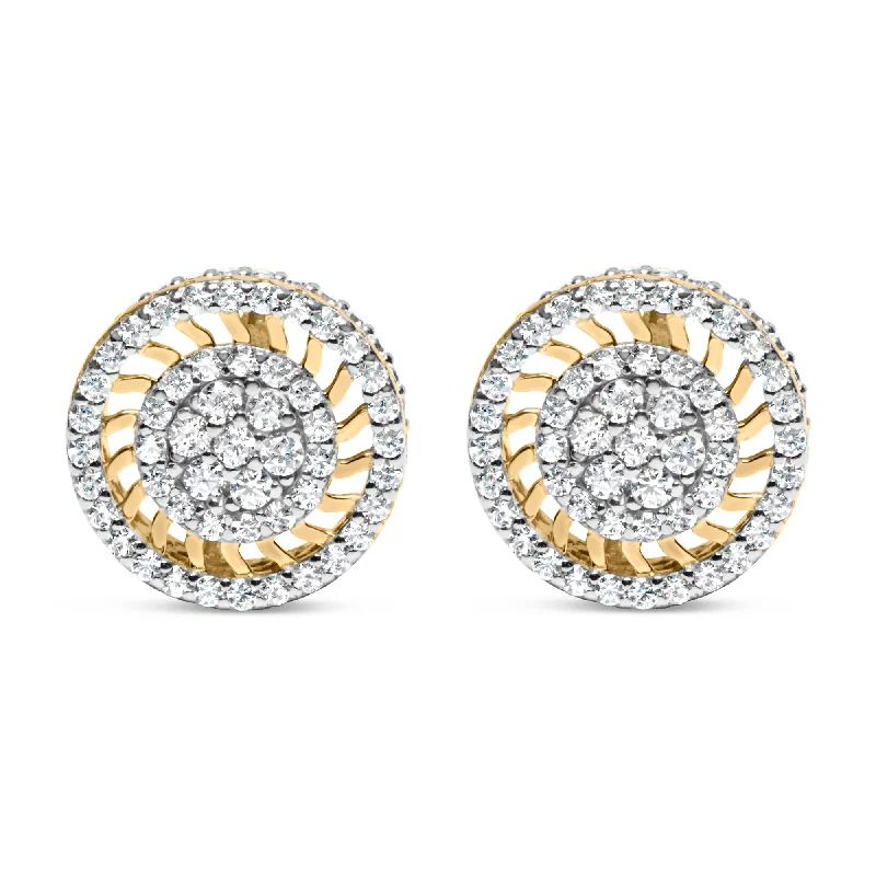 Round Stud Earrings for Classic -10K Yellow Gold 1.00 Cttw Diamond Halo Radiant Sunburst Stud Earrings