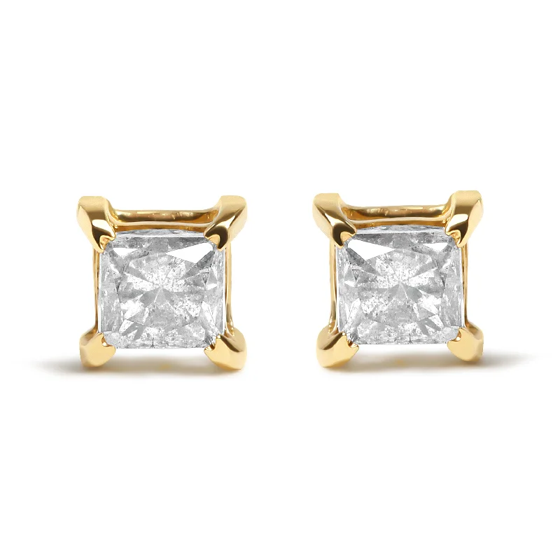 Stud Earrings with Symbolic Elements -10K Yellow Gold 3/4 Cttw Princess-Cut Square Near Colorless Diamond Classic 4-Prong Solitaire Stud Earrings