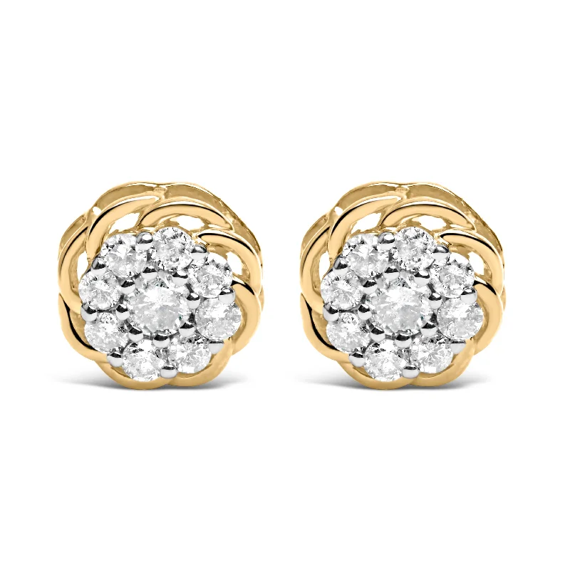 Lightweight Stud Earrings for All Day -10K Yellow Gold Plated .925 Sterling Silver 1/2 Cttw Diamond Cluster Stud Earrings