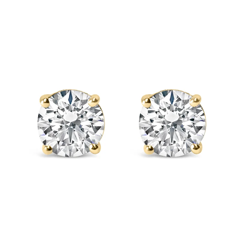 Stud Earrings for Office Wear -14K Gold 1.0 Carat Round Brilliant Cut Lab Grown White Diamond 4-Prong Classic Solitaire Stud Earrings