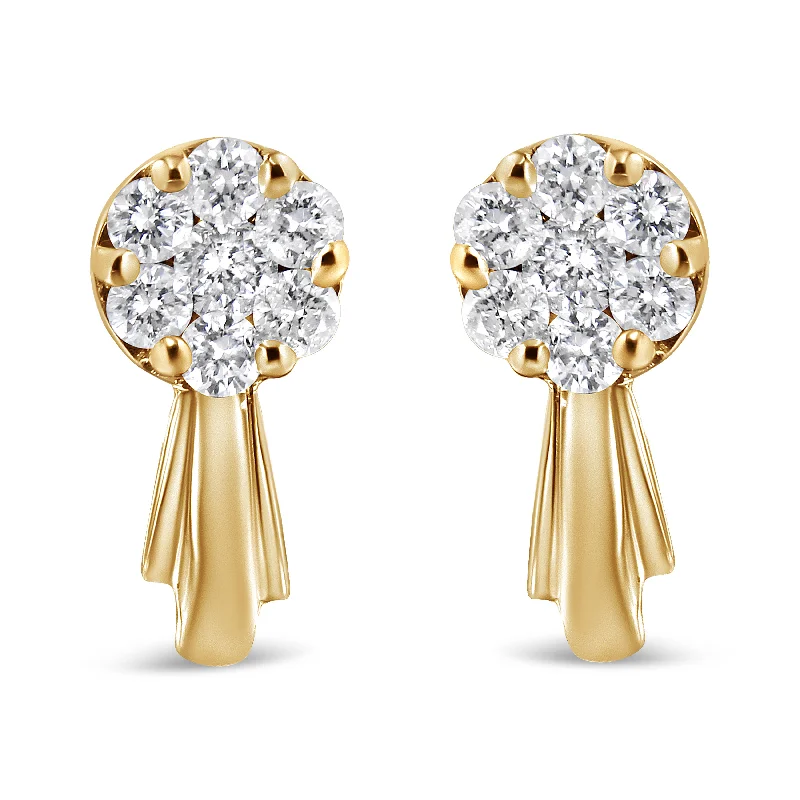 Waterproof Stud Earrings for Outdoor -14K Gold 3/4 Cttw Diamond Floral Cluster Drop and Dangle Stud Earrings