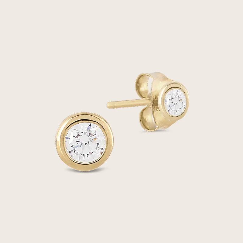 Stud Earrings for Valentine's Day -14k Gold Bezel Lab Grown Diamond Stud Earrings