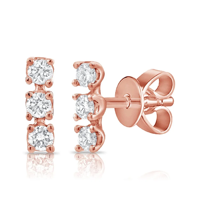 Detachable Stud Earrings with Charms -14k Gold & Diamond Bar Stud Earrings