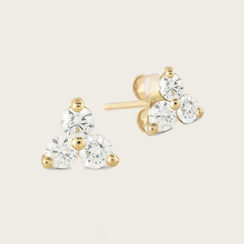 Stud Earrings for Christmas Party -14k Gold Lab Grown Diamond Triplet Stud Earrings