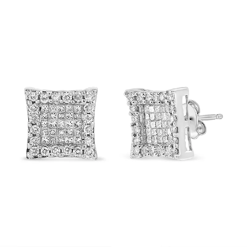 Multi Stud Earrings with Chains -14K White Gold 1.00 Cttw Princess And Round-Cut Diamond Square Stud Earrings