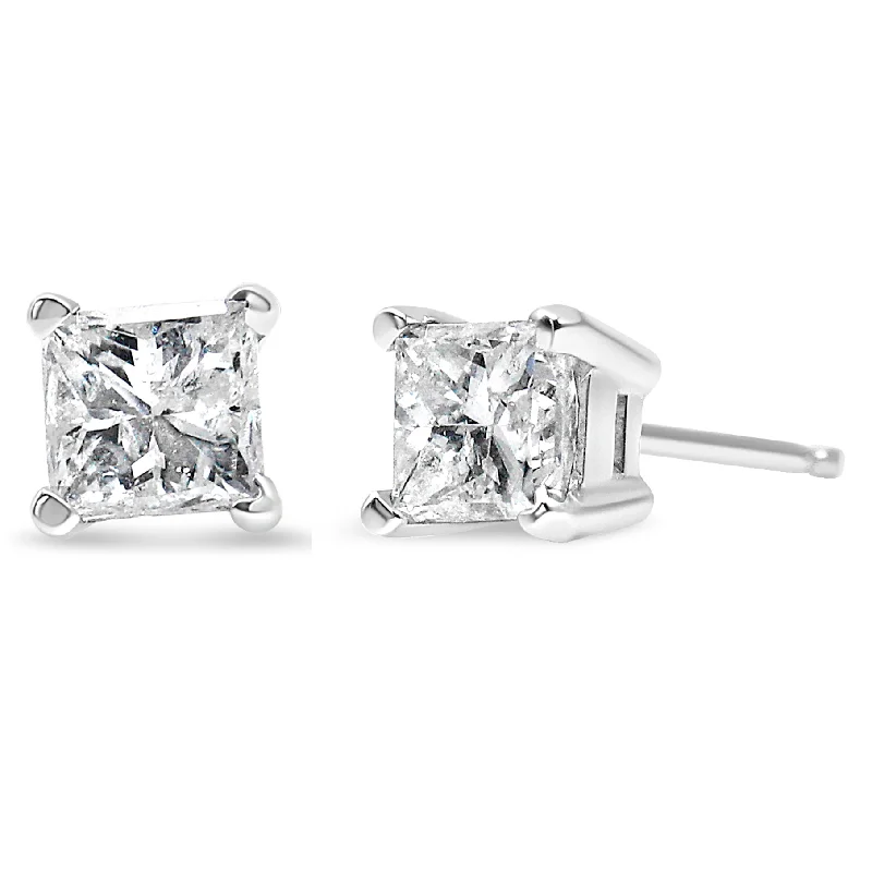 Maximalist Stud Earrings for Bling -14K White Gold 1.00 Cttw Princess-Cut Square Near Colorless Diamond Classic 4-Prong Solitaire Stud Earrings