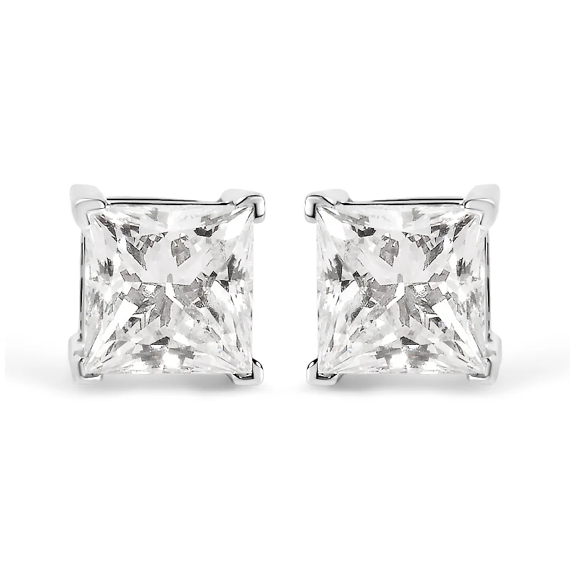 Stud Earrings for Graduation Day -14K White Gold 1 1/2 Cttw Clarity Enhanced Princess Cut Diamond Solitaire Stud Earrings