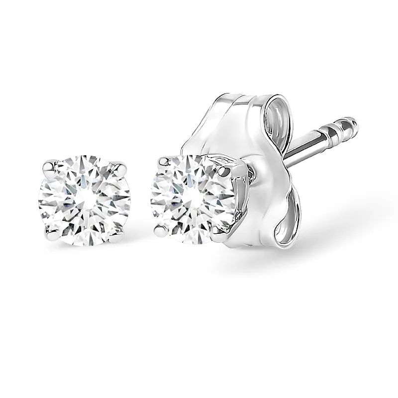 Stud Earrings for Work Attire -14K White Gold 1/2 Cttw 4-Prong Set Brilliant Round-Cut Solitaire Lab Grown Diamond Push Back Stud Earrings