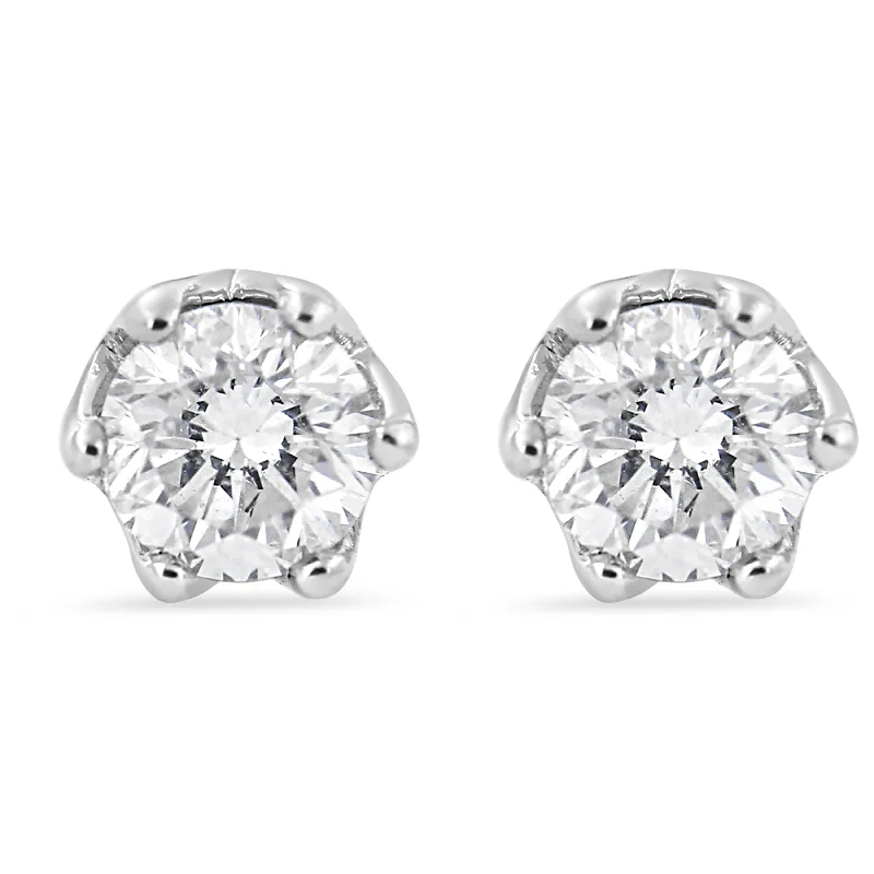 Screw Back Stud Earrings for Security -14K White Gold 1/2 Cttw Round Diamond 6 Prong Crown Stud Earrings