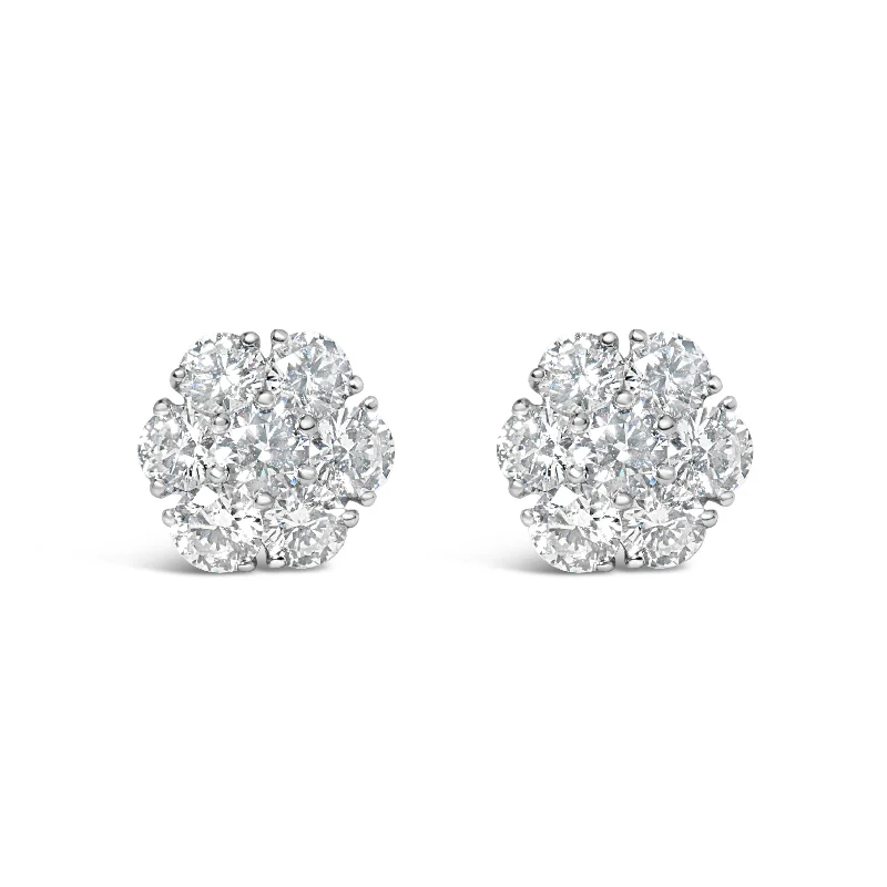 Stud Earrings with Rhinestones -14K White Gold 1 3/4 Cttw Lab Grown Diamond Floral Cluster Composite Stud Earrings