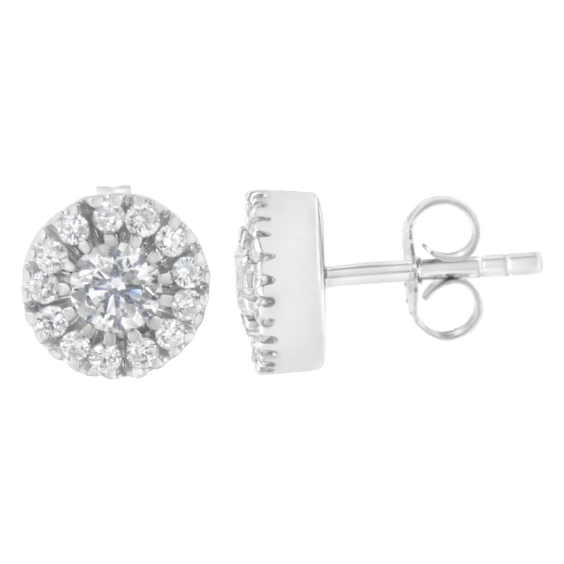 Gemstone Stud Earrings for Color -14k White Gold 1 cttw Diamond Halo Stud Earrings