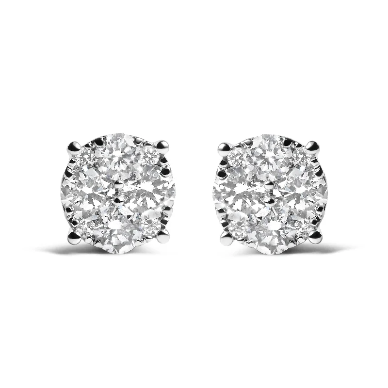 Magnetic Closure Stud Earrings for Easy -14K White Gold 2.00 Cttw Lab Grown Diamond Cluster Stud Earrings