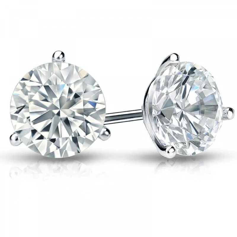 Hypoallergenic Stud Earrings for Sensitive -14K White Gold 2.00cts. Center Stone Diamond Stud Earrings