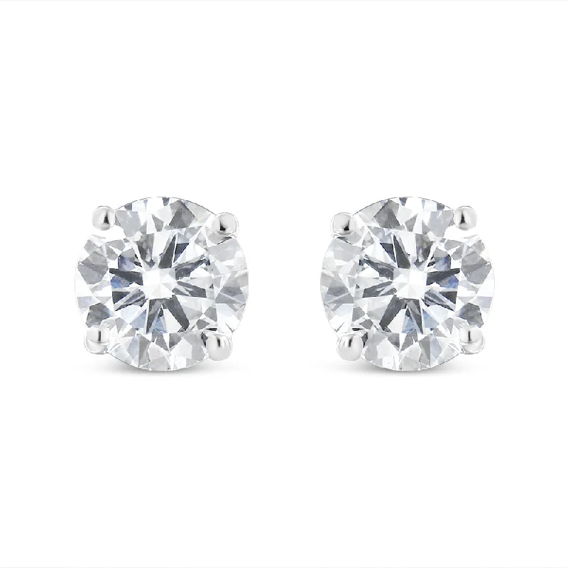 Large Stud Earrings for Statement -14K White Gold 3.0 Cttw 4-Prong Set Brilliant Round-Cut Solitaire Lab Grown Diamond Screwback Stud Earrings