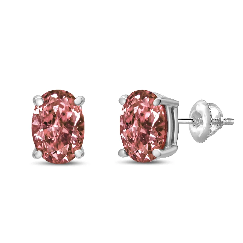 Stud Earrings with Chevron Designs -14K White Gold Lab Grown Pink Oval 4 Prong Set Classic Diamond Solitaire Stud Earrings