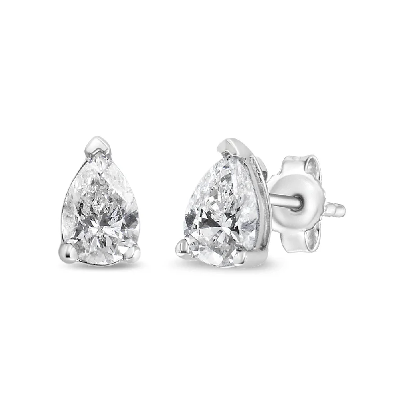 Diamond Stud Earrings for Luxury -14K White Gold Pear Shape Solitaire Lab Grown Diamond Stud Earrings