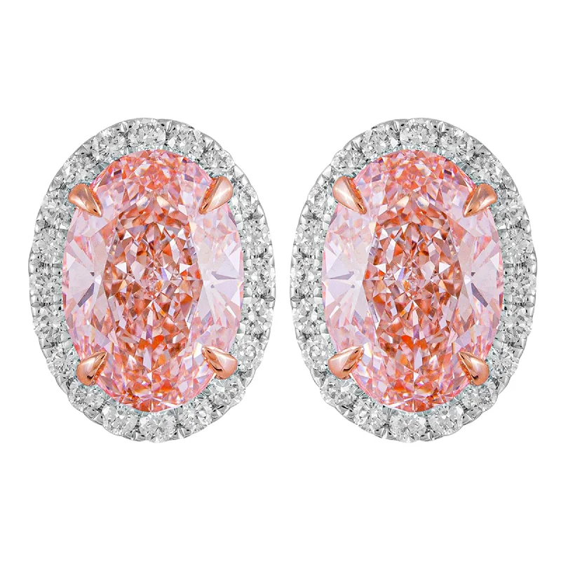 Gemstone Stud Earrings for Color -14k White Gold Vivid Pink Oval Cut 3.5 Ct Lab-Grown Diamond Halo Stud Earrings