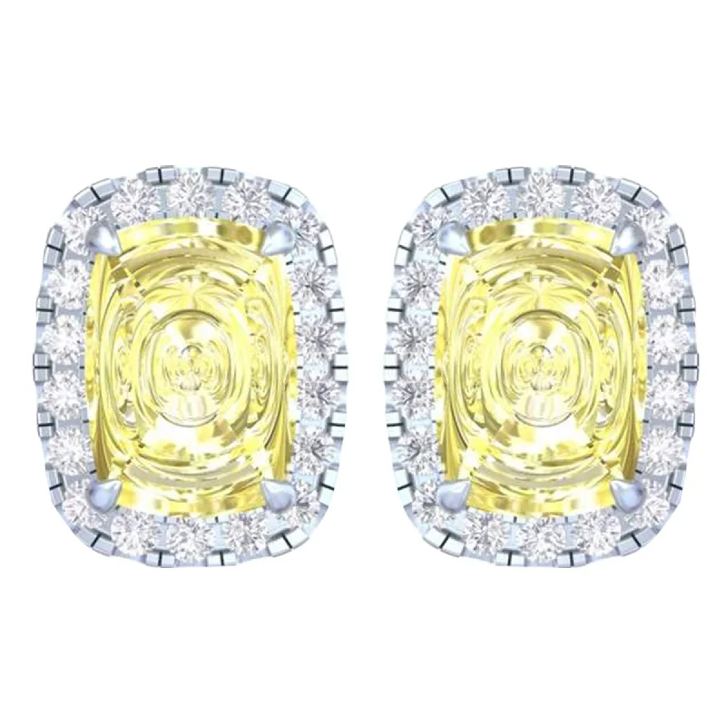 Gold Stud Earrings for Women -14k White Gold Vivid Yellow Cushion Cut 4.30 Ct Lab-Grown Diamond Halo Stud Earrings