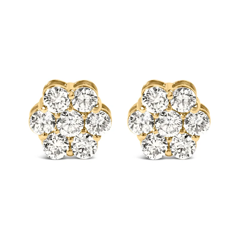 Animal Print Stud Earrings for Fun -14K Yellow Gold 1 1/2 Cttw 7 Stone Floral Cluster Round Brilliant Cut Diamond Stud Earrings with Screw Backs