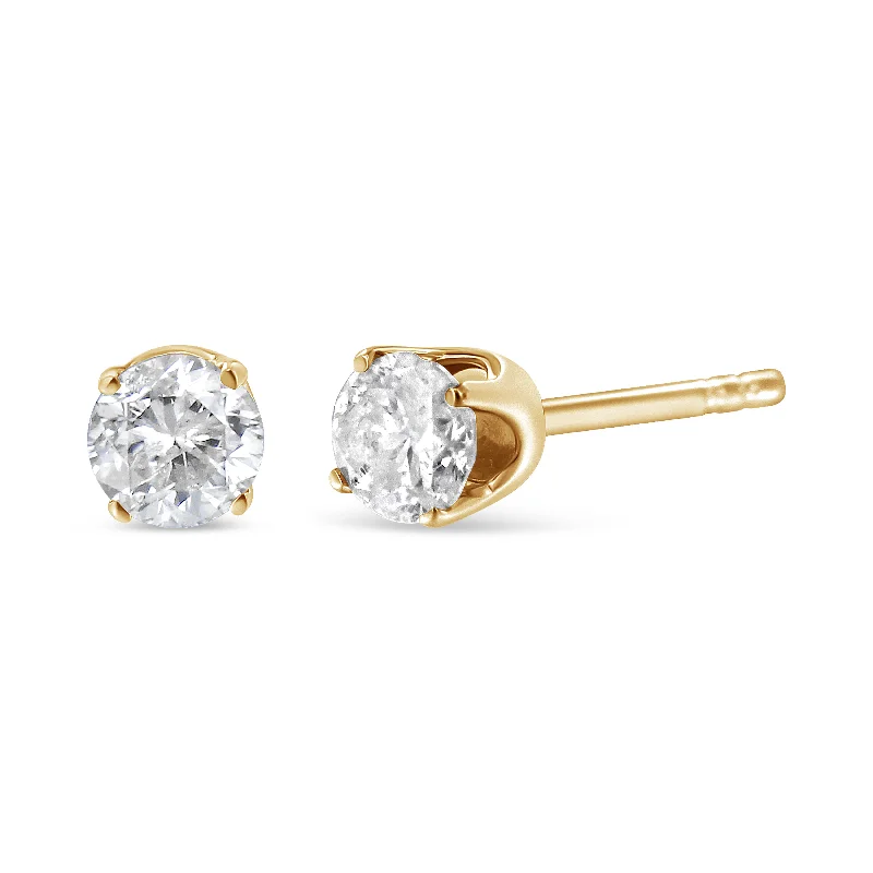 Stud Earrings for Evening Gown -14K Yellow Gold 1/2 Cttw Round-Cut Diamond Solitaire Stud Earrings