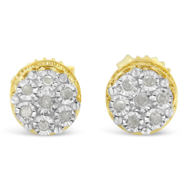 African Stud Earrings with Culture -14K Yellow Gold Plated .925 Sterling Silver 1/7 Cttw Diamond Miracle Set Stud Earrings