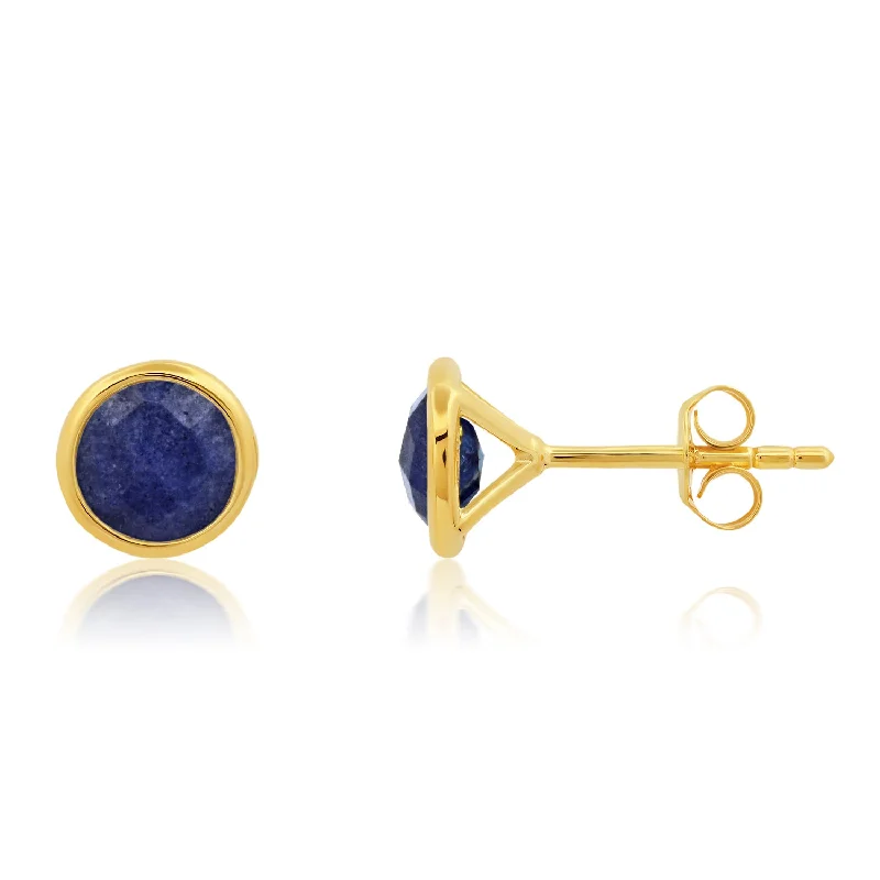 Floral Stud Earrings with Petals -14k Yellow Gold Plated Round Cut 6mm Gemstone Bezel Set Stud Earrings with Push Backs