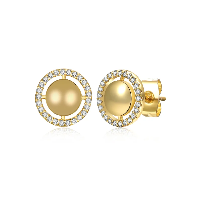 Stud Earrings with Abstract Designs -14k Yellow Gold Plated With Diamond Cubic Zirconia Eternity Halo Medallion Stud Earrings