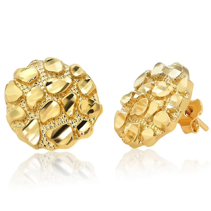 Punk Stud Earrings with Spikes -14k Yellow Gold Round Nugget Stud Earrings with Push Back - 5 Sizes