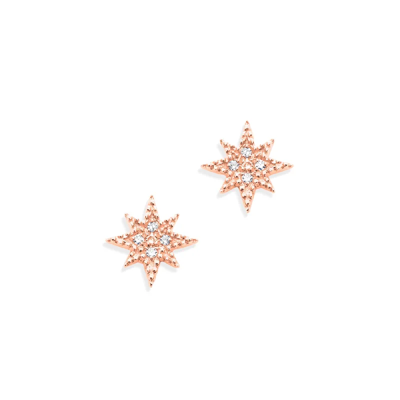 Large Stud Earrings for Statement -14KT Rose Gold Diamond North Star Stud Earrings