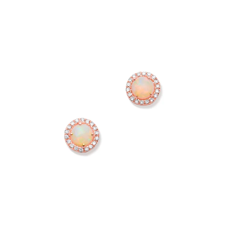 Square Stud Earrings for Modern -14KT Rose Gold Mini Round Opal Diamond Stud Earrings