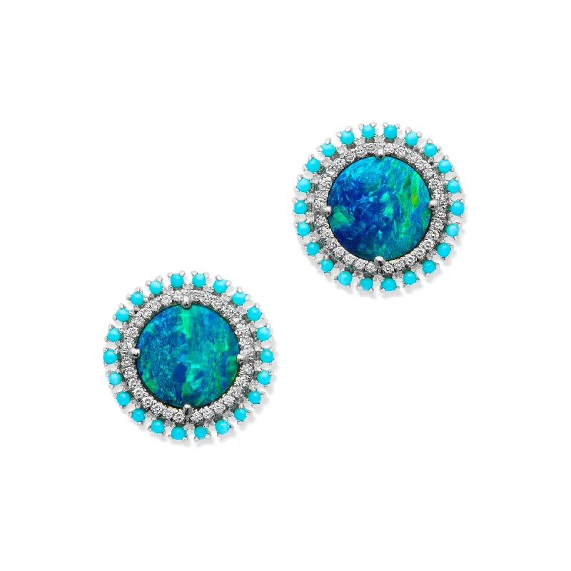 Stud Earrings with Pearls and Diamonds -14KT White Gold Opal Turquoise Diamond Kai Stud Earrings