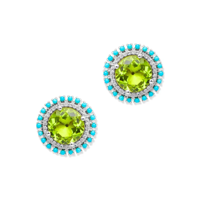 Stud Earrings with Filigree -14KT White Gold Peridot Turquoise Diamond Kai Stud Earrings