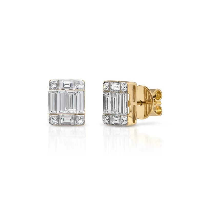 Stud Earrings for Festival Style -14KT Yellow Gold Baguette Diamond Astor Stud Earrings