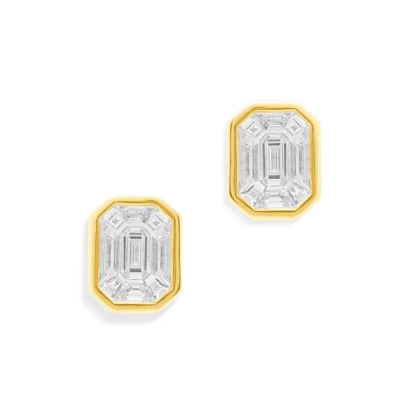 Stud Earrings for Formal Attire -14KT Yellow Gold Baguette Diamond Kenzie Stud Earrings