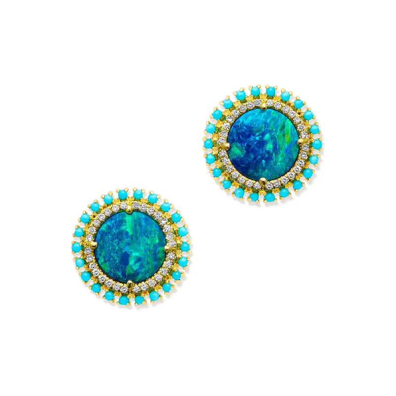 Animal Print Stud Earrings for Fun -14KT Yellow Gold Opal Turquoise Diamond Kai Stud Earrings