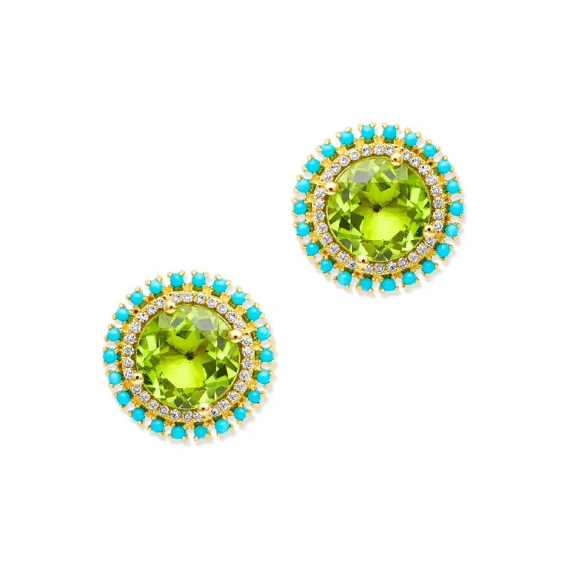 Star Shaped Stud Earrings for Charm -14KT Yellow Gold Peridot Turquoise Diamond Kai Stud Earrings