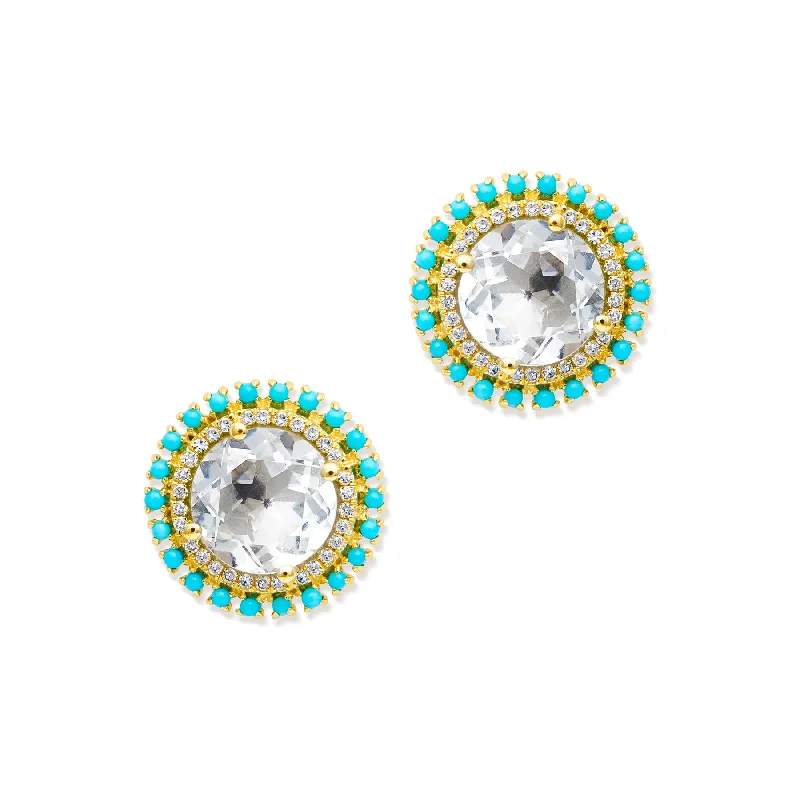 Geometric Stud Earrings for Trend -14KT Yellow Gold Topaz Turquoise Diamond Kai Stud Earrings