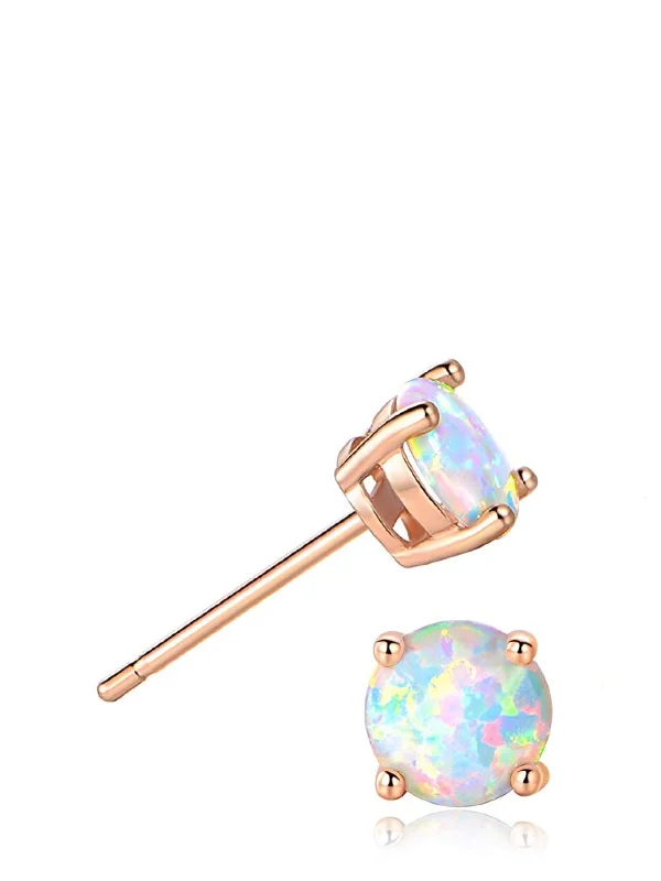 Diamond Stud Earrings for Luxury -18k Rose Gold White Opal Stud Earrings