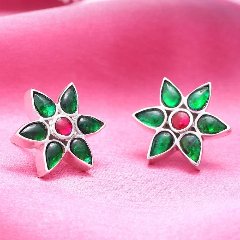 Stud Earrings with Infinity Symbols -92.5 Silver Green Kundan Flower Stud Earrings