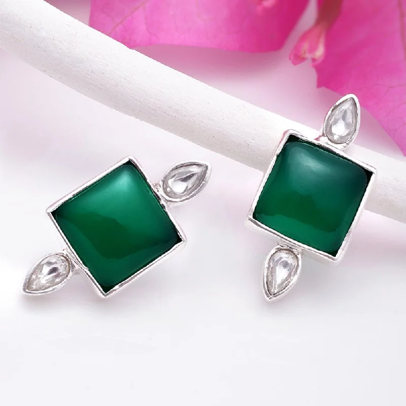 Bohemian Stud Earrings with Tassels -92.5 Silver Serene Green Onyx Stud Earrings