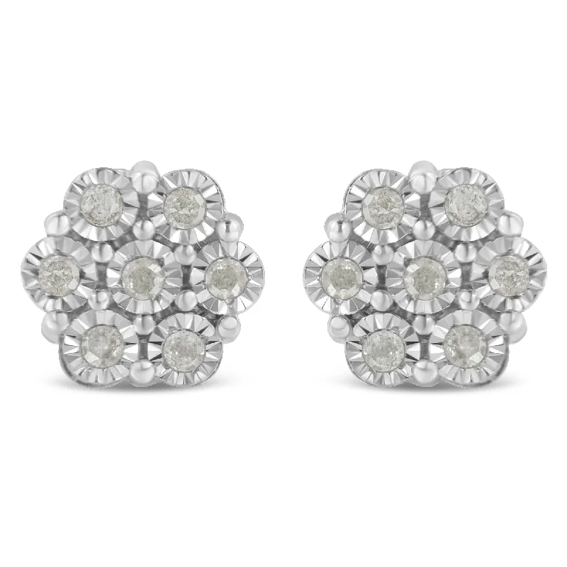 Oval Stud Earrings for Grace -.925 Sterling Silver 1/2 Cttw Round-Cut Diamond Miracle-Set Floral Cluster Button Stud Earrings