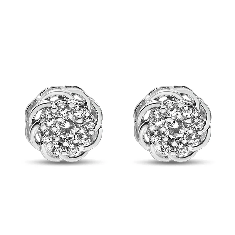 Stud Earrings with Abstract Designs -.925 Sterling Silver 1/2 Cttw Round Diamond Cluster Openwork Floral Halo Stud Earrings