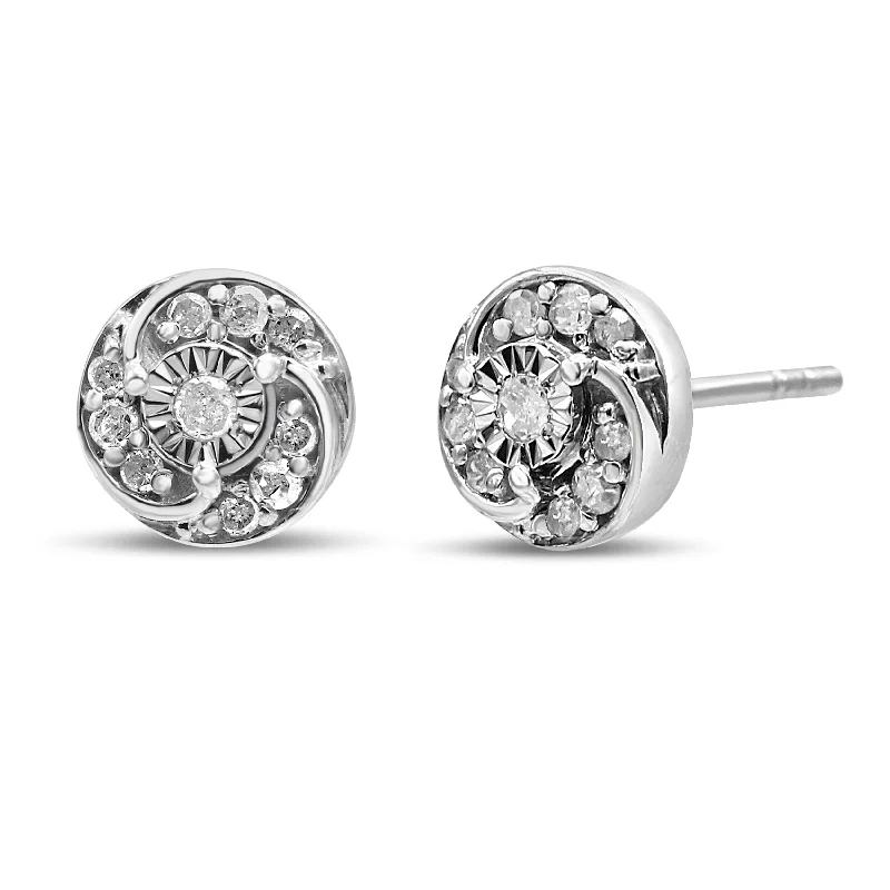 Stud Earrings with Keyhole Designs -.925 Sterling Silver 1/4 Cttw Round Diamond Spiral Halo Cluster Stud Earrings