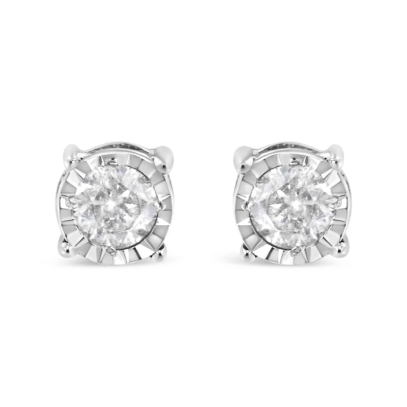 Stud Earrings with Animal Motifs -.925 Sterling Silver 3/8 Cttw Miracle-Set Round Brilliant Cut Diamond Solitaire Stud Earrings