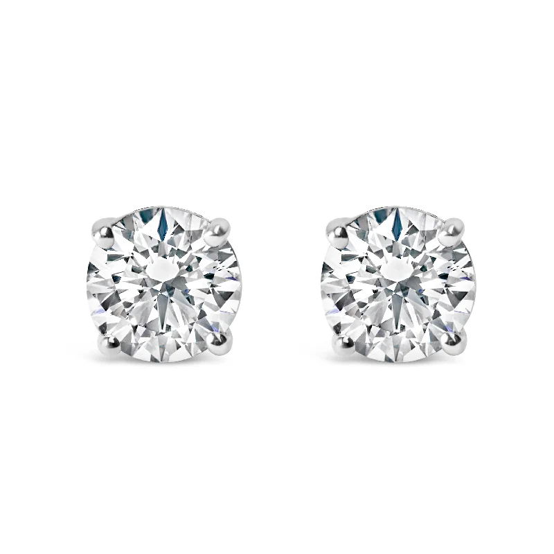 Double Stud Earrings for Impact -.925 Sterling Silver Round Brilliant Cut Lab Grown Diamond 4-Prong Classic Solitaire Stud Earrings